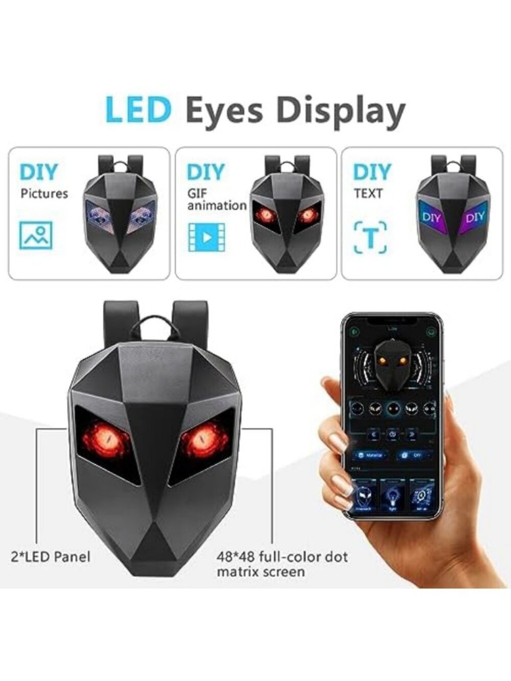 LED Motorcycle Backpack with App Control, Programmable Color Display, Waterproof - Picture 3 of 6